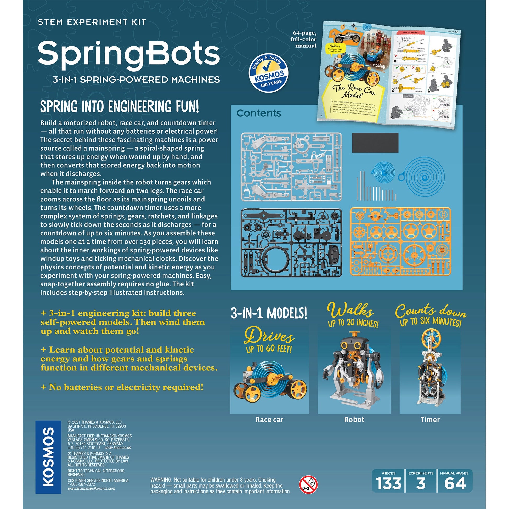  SpringBots: 3-in-1 Spring-Powered Machines - STEM Experiment Kit