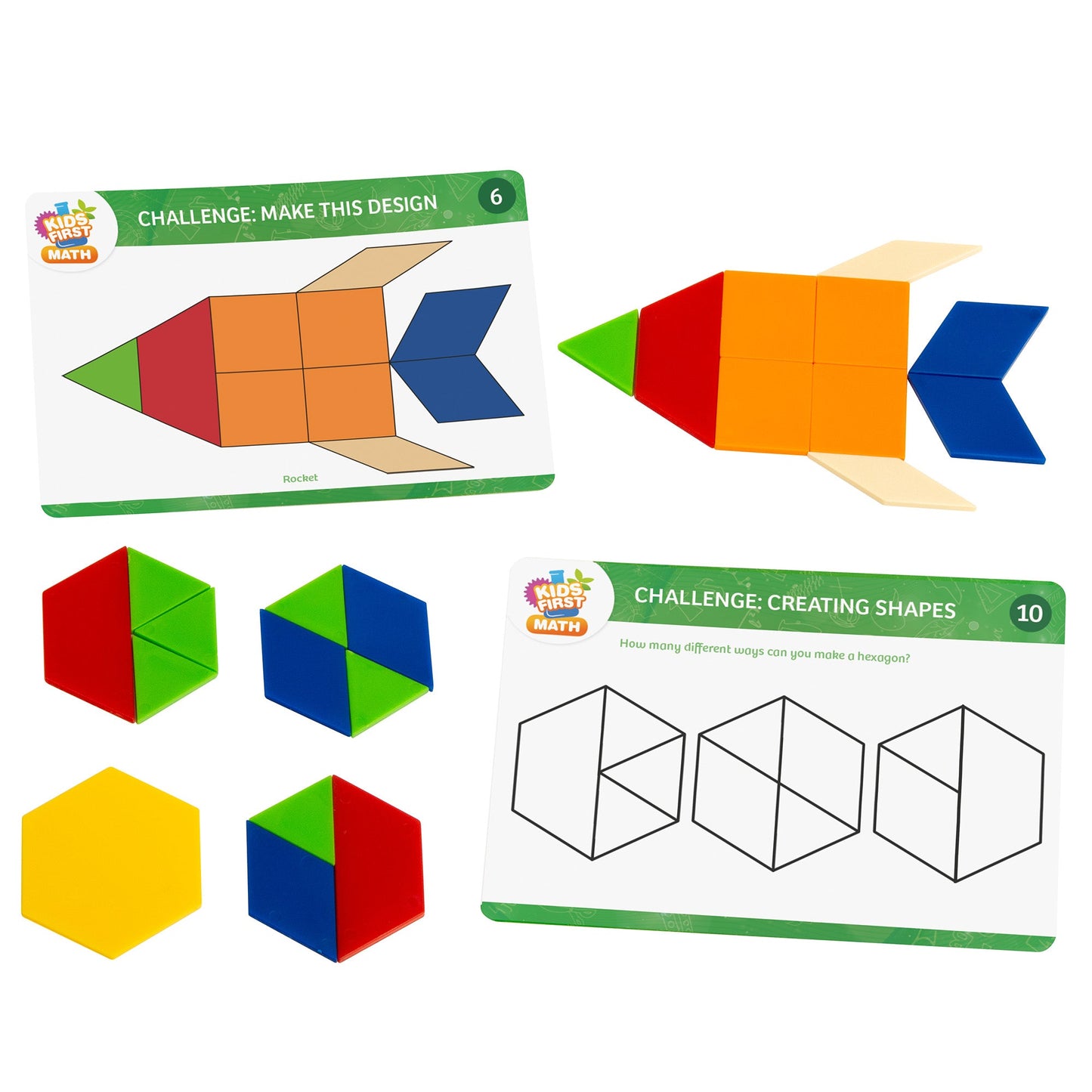  Kids First Math - Pattern Blocks Math Kit With Activity Cards