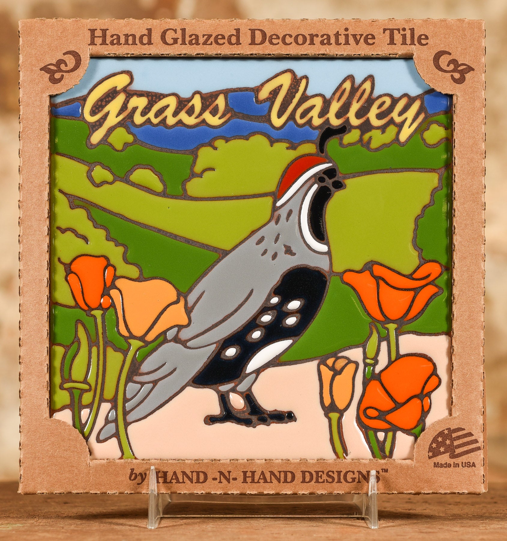  Decorative Tile - Quail & Poppies Grass Valley