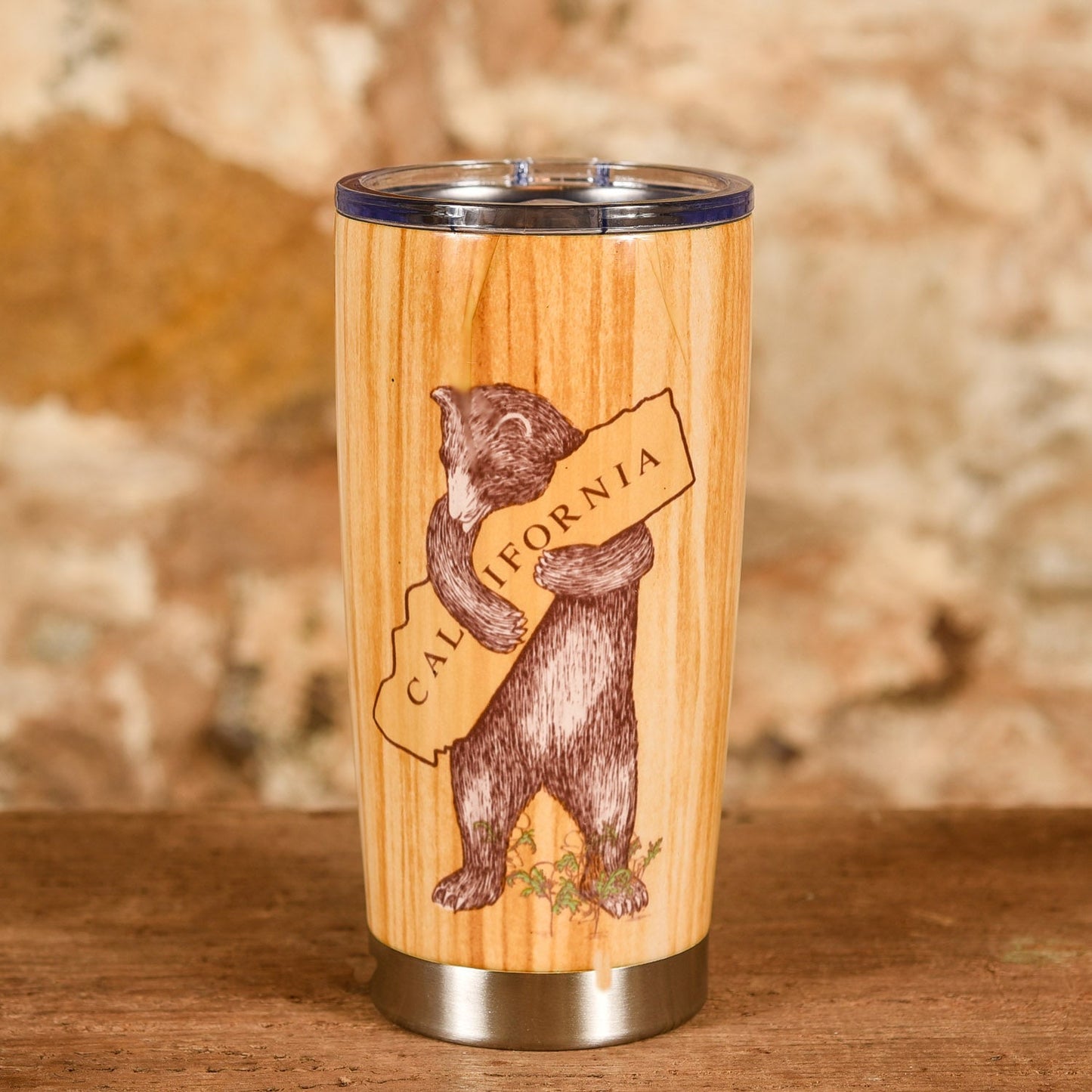  Wood Grain Stainless Steel Travel Mug - California Bear Hug