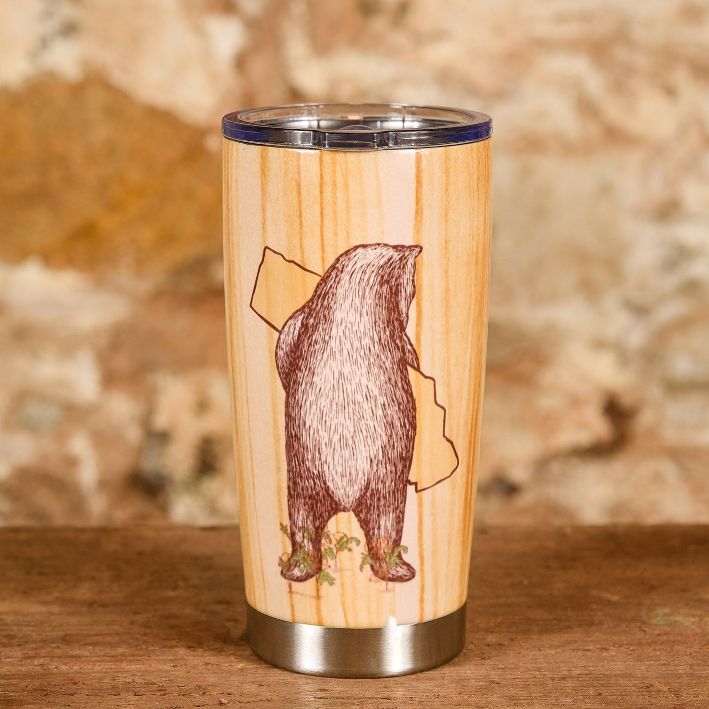  Wood Grain Stainless Steel Travel Mug - California Bear Hug